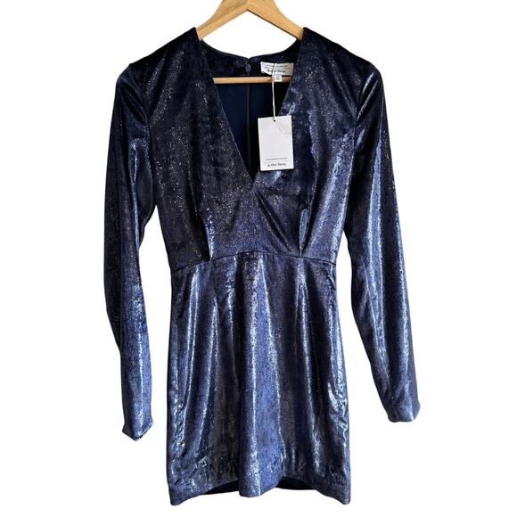 & Other Stories Shimmer Velvet Mini Long Sleeve Dress Blue 0 - Picture 2 of 13